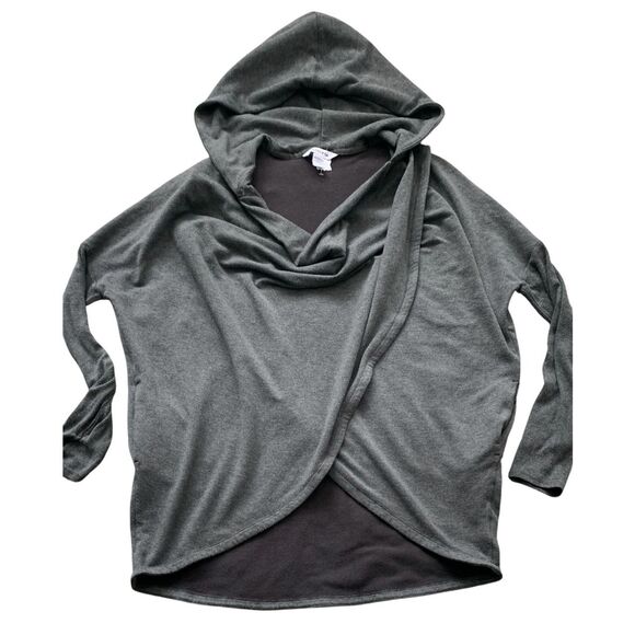 Athleta Purana Wrap Hooded gray Tunic Sweatshirt Top sz L - Picture 2 of 8
